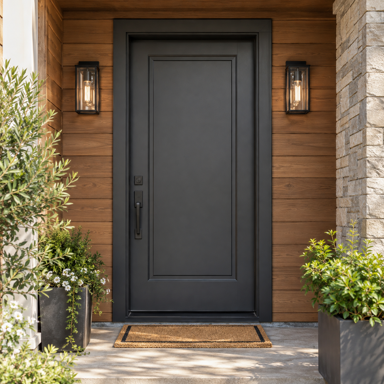 Contemporary charcoal residential entry door